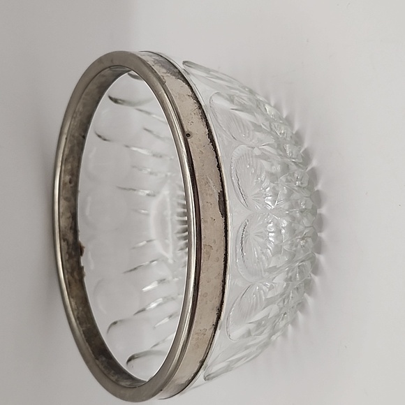 Vintage Crystal Glass Bowl with Stainless Rim - Picture 3 of 8
